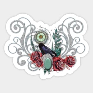 Elegant vintage roses with crow, Sticker